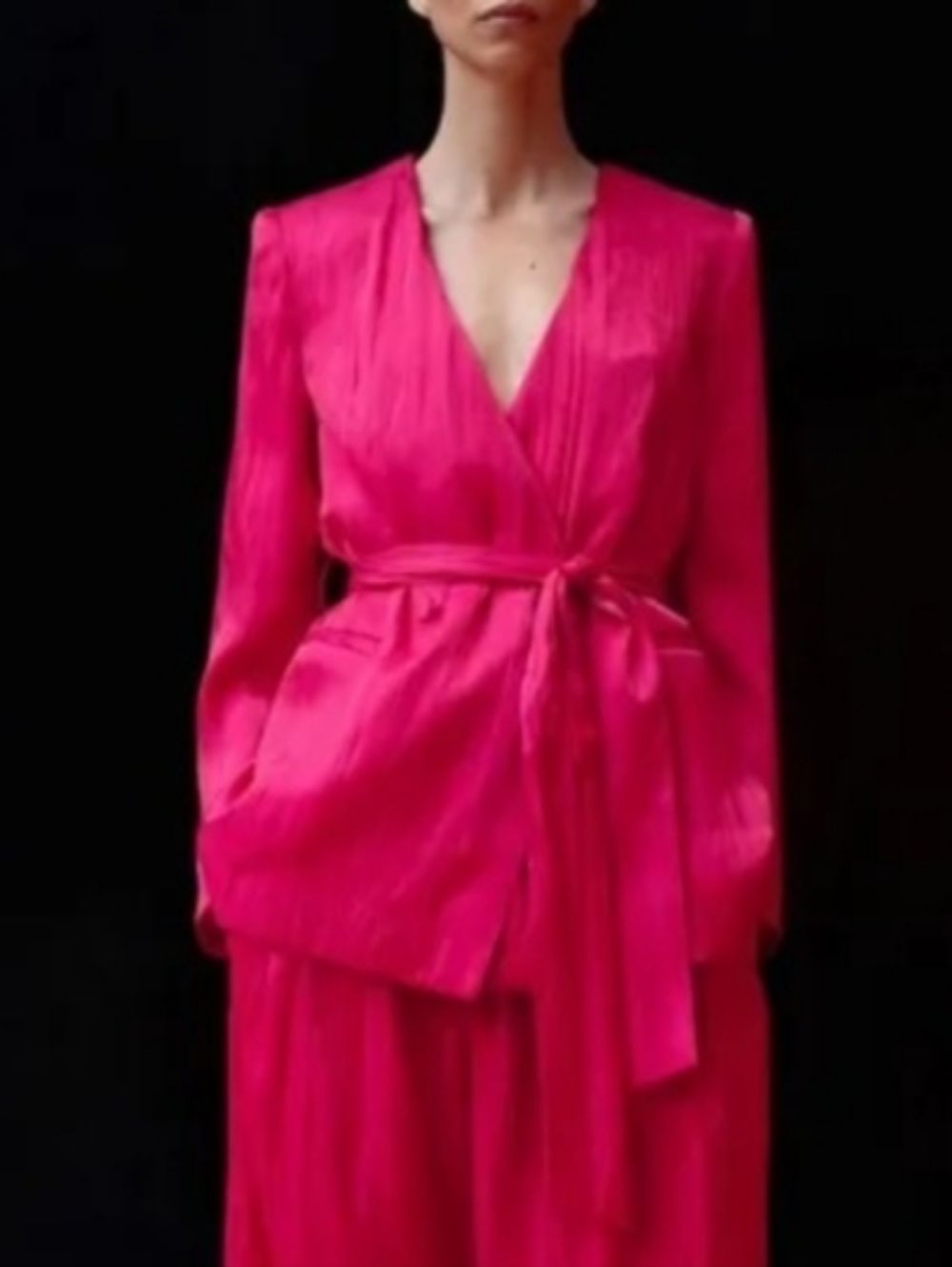ZARA Wrinkle Effect Belted Fuchsia Hot Pink BLAZER SIZE L